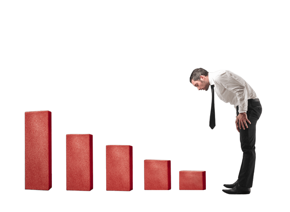 Business Man Standing Over Red 3rd Bar Graph